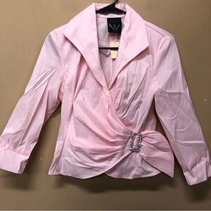Veronique Young tie-waist formal blouse Pink Bling Detail Size 4 NWT